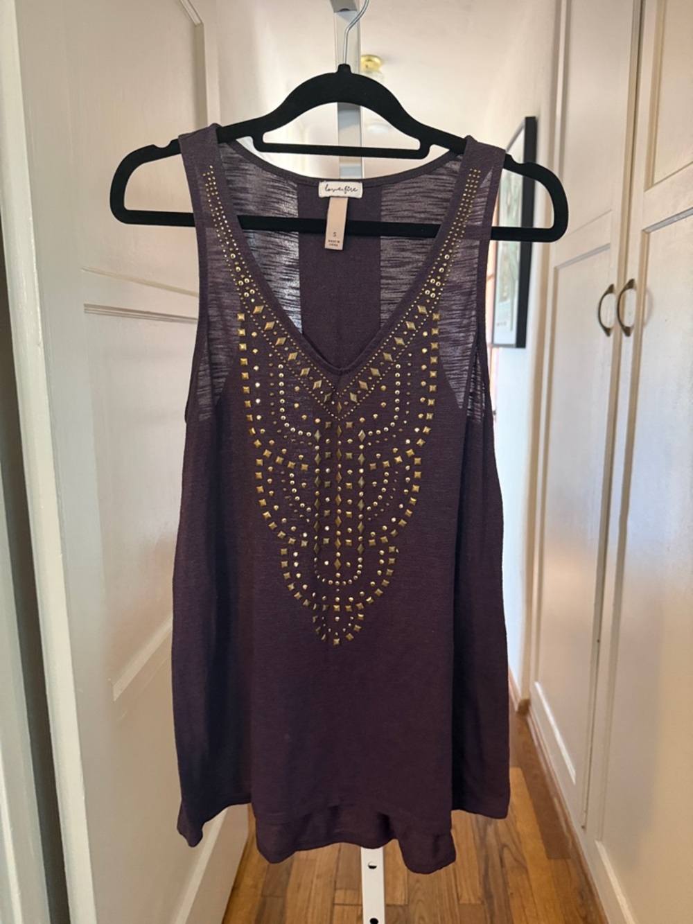 Love Fire Purple Tank with Gold Stud Detail
